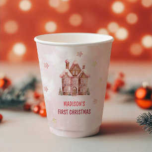 Gobelets En Papier Pain d'épices rose Maison Noël Premier anniversair