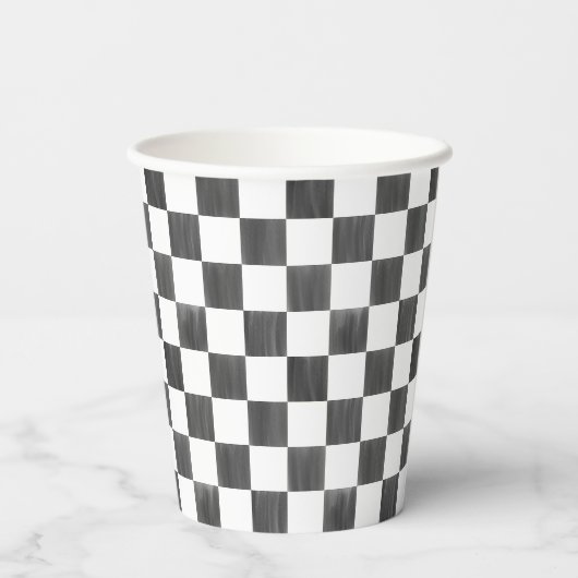 Gobelets En Papier Painted Black Checkerboard Pattern Wedding (Verso)
