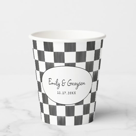 Gobelets En Papier Painted Black Checkerboard Pattern Wedding (Recto)