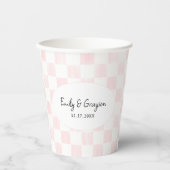 Gobelets En Papier Painted Pink Checkerboard Pattern Wedding (Recto)