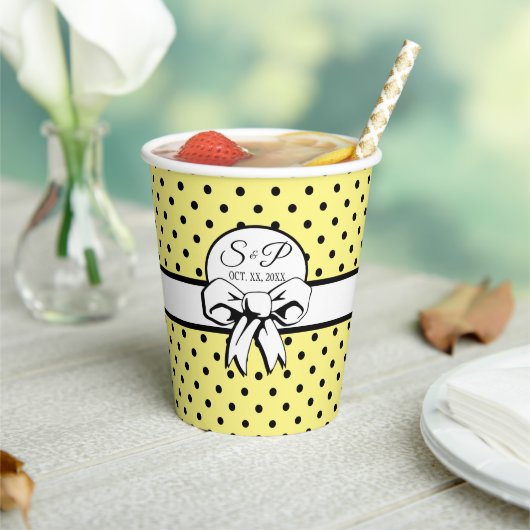 Gobelets En Papier Pale Jaune Polka Pot Blanc Bow Personnalisé (Insitu)