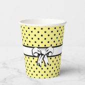 Gobelets En Papier Pale Jaune Polka Pot Blanc Bow Personnalisé (Verso)