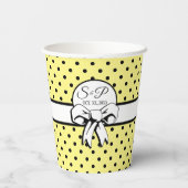 Gobelets En Papier Pale Jaune Polka Pot Blanc Bow Personnalisé (Verso)