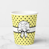 Gobelets En Papier Pale Jaune Polka Pot Blanc Bow Personnalisé (Recto)