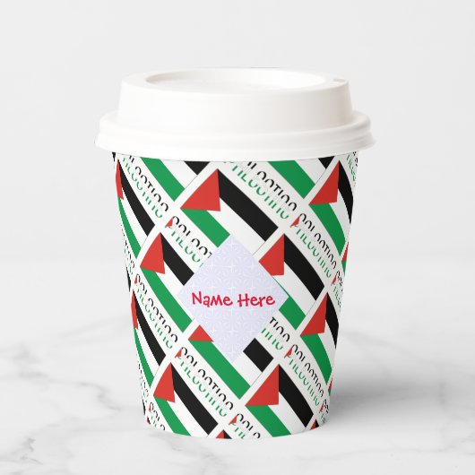 Gobelets En Papier Palestine Drapeau Palestinien Carrelé Rouge Person (Recto)