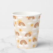 Gobelets En Papier Palette neutre Motif arc-en-ciel de bébé bohème (Verso)