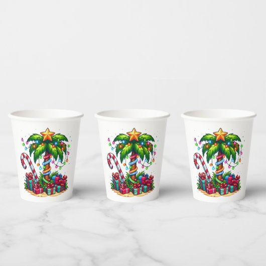 Gobelets En Papier Palmier de Noël tropical (Multi)
