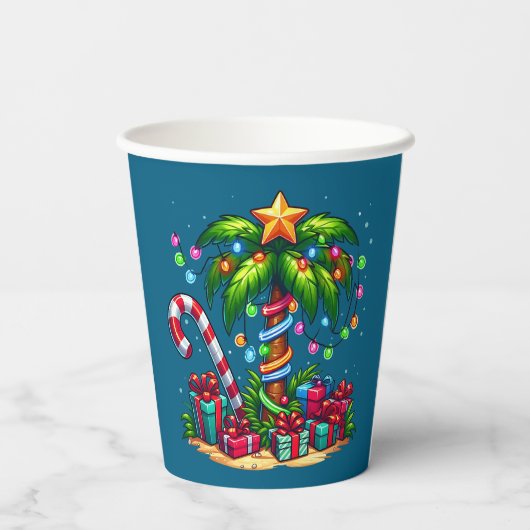 Gobelets En Papier Palmier de Noël tropical (Verso)