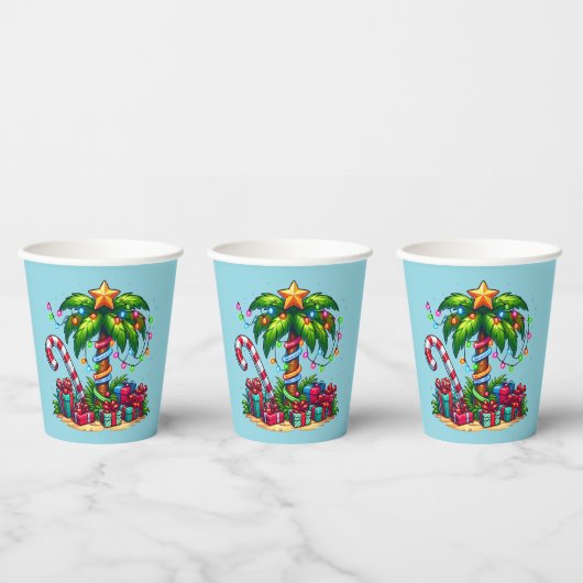 Gobelets En Papier Palmier de Noël tropical (Multi)