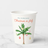 Gobelets En Papier Palmier Noël en juillet Fête d'été Watercolo (Recto)