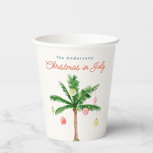 Gobelets En Papier Palmier Noël en juillet Fête d'été Watercolo (Recto)