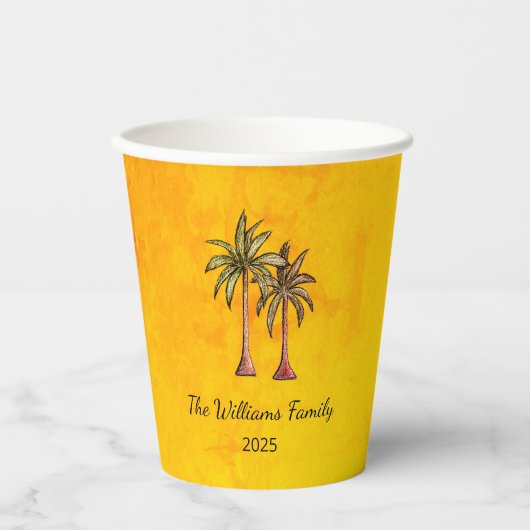 Gobelets En Papier Palmiers Tropical Gold Summer Swim Pool Party (Recto)