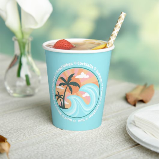 Gobelets En Papier Palmiers tropicaux Hawaiian Island Good Vibes (Insitu)