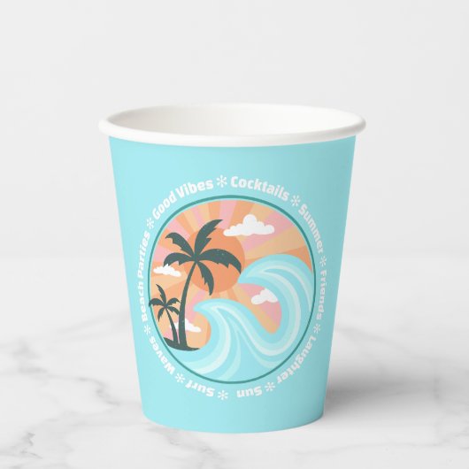 Gobelets En Papier Palmiers tropicaux Hawaiian Island Good Vibes (Recto)