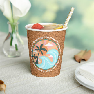 Gobelets En Papier Palmiers Tropicaux Hawaiiens Sur Faux Cork