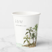 Gobelets En Papier Palmiers tropicaux Mariage de sable de plage Monog (Verso)