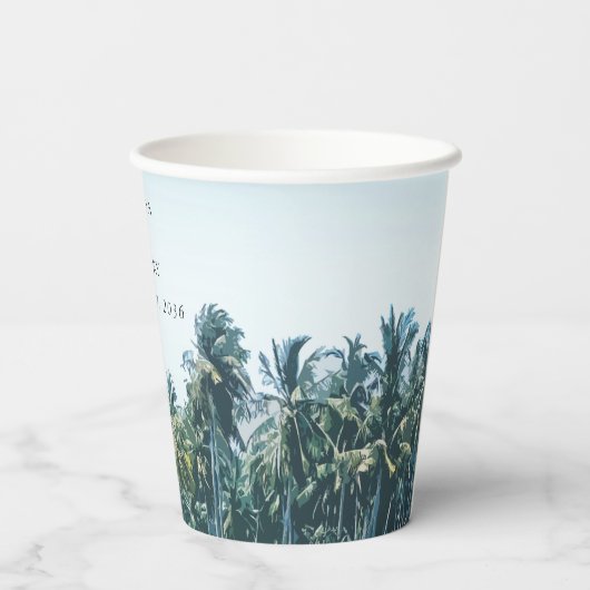 Gobelets En Papier Palmiers tropicaux & Plage Destination Mariage (Verso)