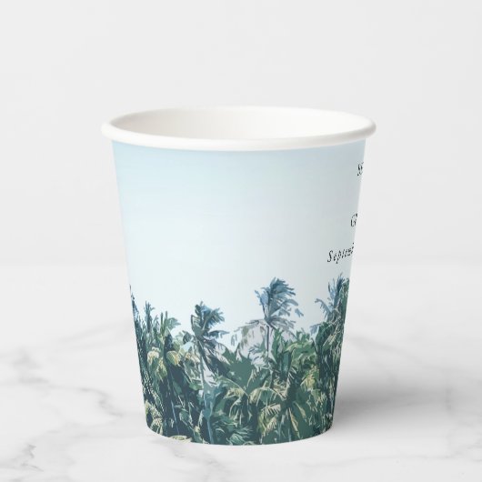 Gobelets En Papier Palmiers tropicaux & Plage Destination Mariage (Recto)
