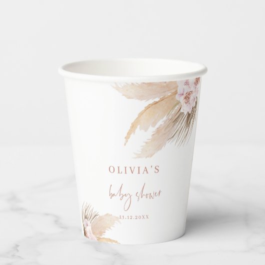Gobelets En Papier Pampas herbe baby shower boho (Verso)