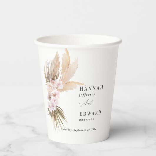 Gobelets En Papier Pampas herbe palmier feuillage orchidée mariage ru (Verso)