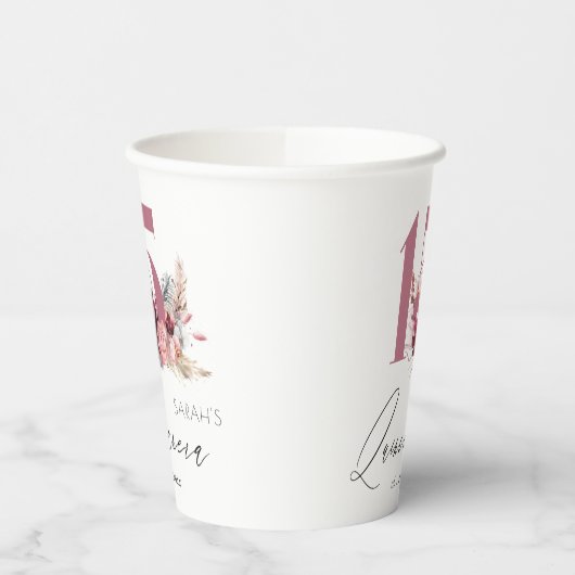 Gobelets En Papier Pampas rose Herbe Quinceanera 15e anniversaire Inv (Gauche)