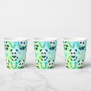 Gobelets En Papier Panda Bear Motif Vert Imprimer