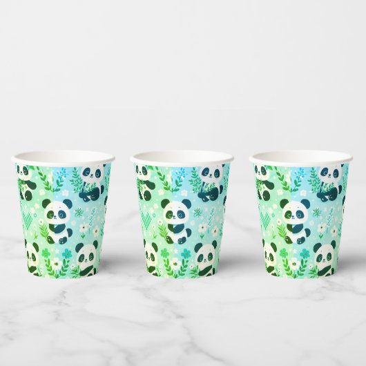 Gobelets En Papier Panda Bear Motif Vert Imprimer (Multi)