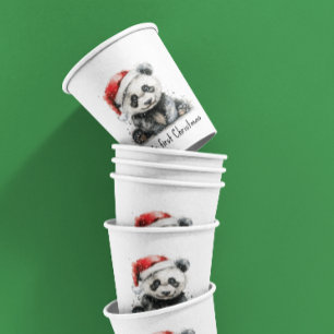 Gobelets En Papier panda bébé en casquette de noël, personnalisable