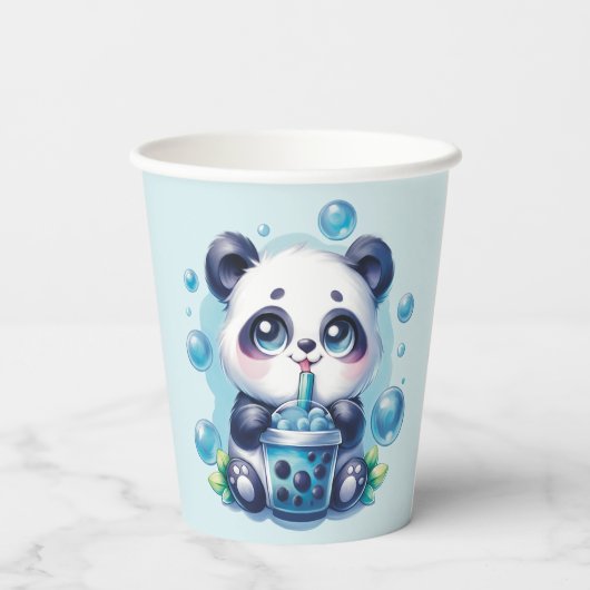 Gobelets En Papier Panda Boire Bleu Boba Bubble Thé (Verso)