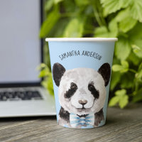 Panda D'Aquarelle Moderne Avec Nom Et Bleu Pastel