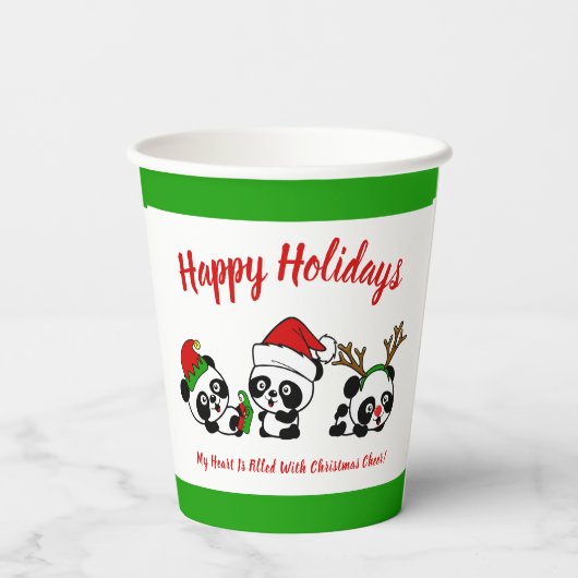Gobelets En Papier Pandas de Noël personnalisés (Verso)