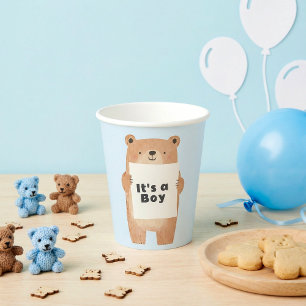 Gobelets En Papier Panneau de maintien de l'ours baby shower bleu mig