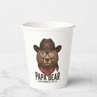 Gobelets En Papier Papa Bear Cowboy Bear Patriotic Vintage Vector Des