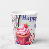 Gobelets En Papier Paper Cup Blue White Stripe Birthday Baseball (Recto)