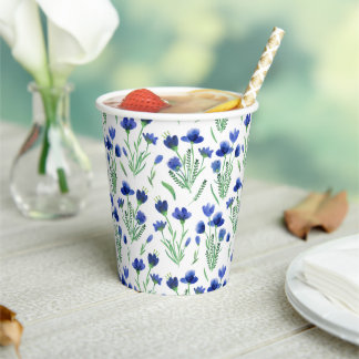 Gobelets En Papier Paper Cups - Cute Blue Flower Pattern.