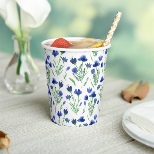 Gobelets En Papier Paper Cups - Cute Blue Flower Pattern. (Insitu)