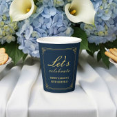Gobelets En Papier Paper Cups Navy Gold 80th Birthday Let's Celebrate