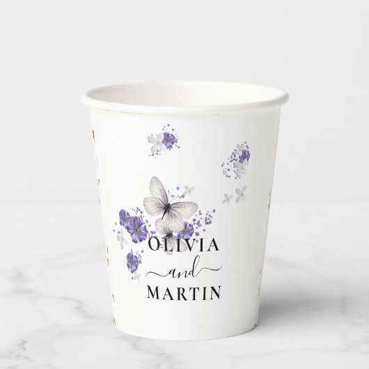 Gobelets En Papier Papier à cups de mariage scénario papillons (Verso)