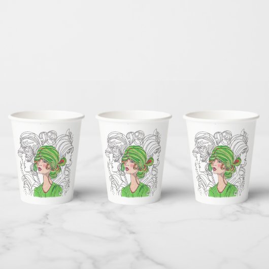 Gobelets En Papier Papier Coupe Green Flapper Girl (Multi)