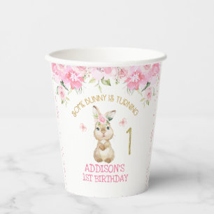 Gobelets En Papier Papier d'anniversaire de Bunny fourrure rose