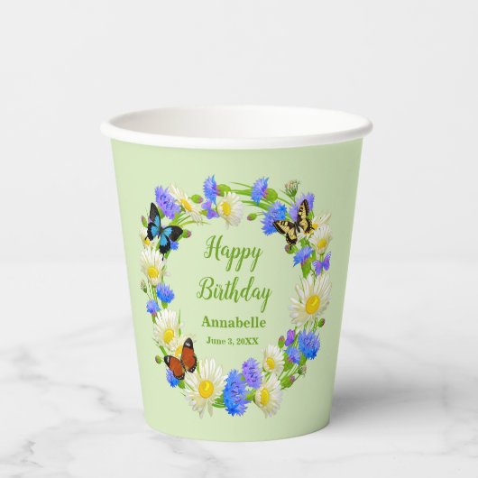 Gobelets En Papier Papier Fleur sauvage Anniversaire Coupes de papie (Recto)