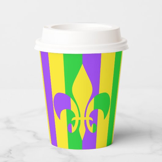 Gobelets En Papier Papier Mardi Gras Vert Jaune Violet Fleur de Lis  (Verso)