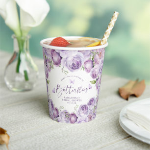 Gobelets En Papier Papier Mariage Papillons Violets Floral Moderne