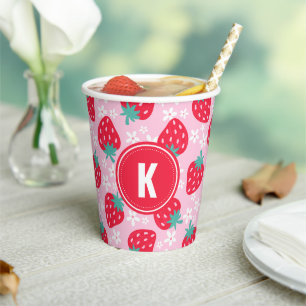 Gobelets En Papier Papier Monogramme à Motif Floral de Fraises Roses