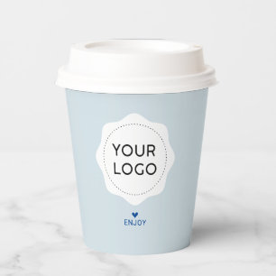 Gobelets En Papier Papier personnalisé avec logo Dusty Blue & Heart B