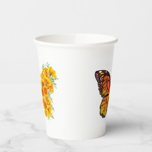 Gobelets En Papier Papillon à fleurs avec Poppy de Californie jaune (Gauche)