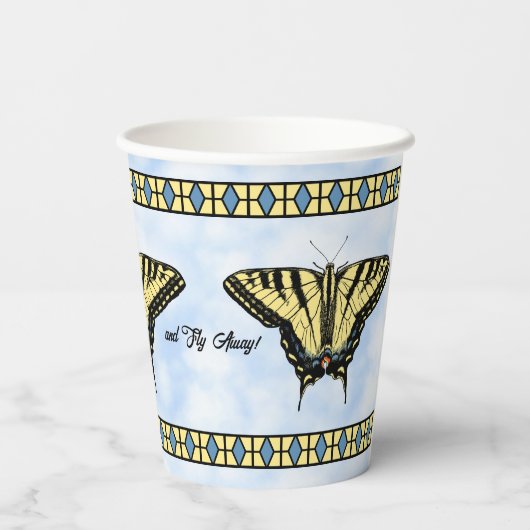 Gobelets En Papier Papillon à queue jaune bleu ciel personnalisé (Verso)