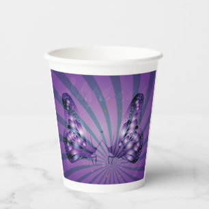 Gobelets En Papier Papillon Abstrait pourpre avec ailes rayonnantes