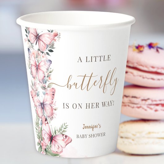 Gobelets En Papier Papillon Baby shower fille rose