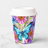 Gobelets En Papier Papillon bleu dans un champ de fleurs (Recto)